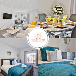 un collage de fotos de un dormitorio y una sala de estar en The Highstreet Retreat - Luxurious, Central & Spacious! By Hinkley Homes Short Lets & Serviced Accommodation en Bridgwater