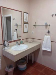 W łazience znajduje się umywalka i lustro. w obiekcie Casa Iona chalet adosado con vistas a la montaña w mieście Navarredonda de Gredos