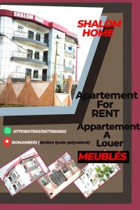 un flyer pour un appartement à louer avec une maison dans l'établissement Stylish 2-bedroom apartment, 24 hrs security, wifi, à Bonamakolo