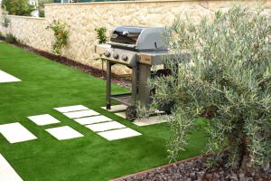 a grill sitting on the grass in a garden at Villa Julija in Rasopasno +12 photos