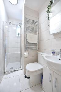 a bathroom with a toilet and a shower and a sink at Kingsley Apartments Tower Bridge in London