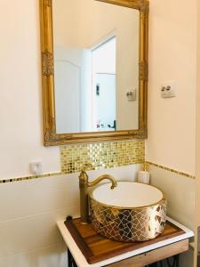 a bathroom with a sink and a mirror at Joseph Hayn Apartments in Sighişoara