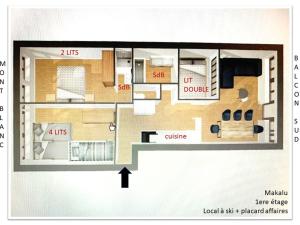 De plattegrond van Appartement La Plagne, 4 pièces, 8 personnes - FR-1-455-36