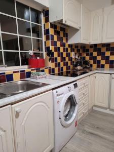 a kitchen with a washing machine and a sink at Murray's Lodge: Self-Catering Accommodation. in Cavan