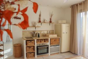 a small kitchen with a refrigerator and a sink at Chambre d'hôtes A Vadina Porticcio in Porticcio