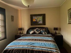 a bedroom with a large bed with two lamps at Los Alessandria in Cerro Punta