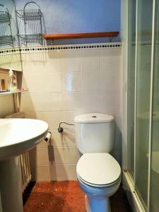 La salle de bains est pourvue de toilettes blanches et d'un lavabo. dans l'établissement Apartamento Lina, a 20 metros de la playa, à Lloret de Mar