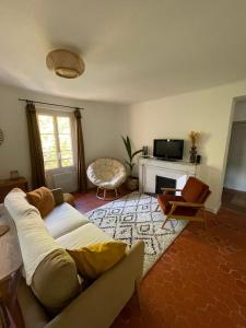 un salon avec un canapé et une cheminée dans l'établissement Cosycocoon La Bastide, à Draguignan