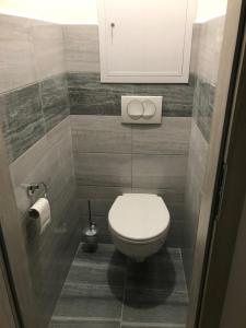 ein Badezimmer mit einem weißen WC und einem weißen Schrank in der Unterkunft Apartmán na Polesí in Deštné v Orlických horách
