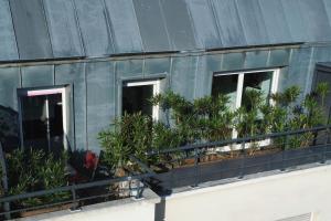 szereg okien z roślinami na budynku w obiekcie Studio avec terrasse proche des transports. w mieście Issy-les-Moulineaux