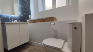 ein weißes Bad mit einem WC und einem Fenster in der Unterkunft Le Terracotta Ideal Groupe Salle de sport Parking Gratuit in Troyes