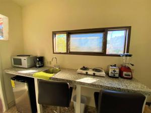 a kitchen with a counter with a sink and a microwave at Adorable Private Studio in Tijuana