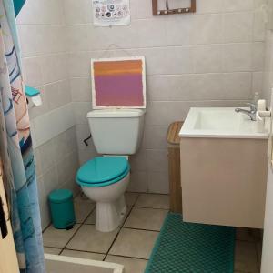 a bathroom with a toilet and a sink at Schoelcher : studio équipé, deck et vue imprenable in Schœlcher