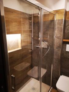 bagno con doccia e servizi igienici. di Residence Petit Tibet a Breuil-Cervinia