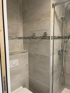 a bathroom with a shower and a toilet at Superbe studio front de neige la joue du loup in Le Dévoluy