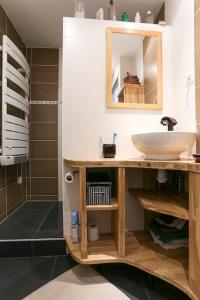 een badkamer met een wastafel en een spiegel bij Grand studio plein centre de Chamonix in Chamonix-Mont-Blanc