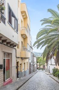 uma rua vazia numa cidade com uma palmeira em Home2Book Charming Attic Arucas Center, Terrace em Arucas