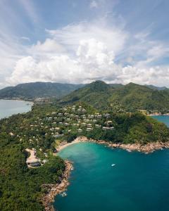 an aerial view of a small island in the ocean at Banyan Tree Samui in Lamai