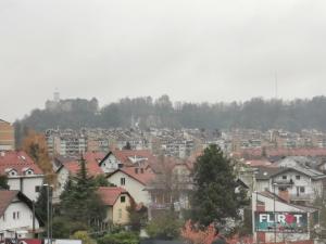 a view of a city with houses and trees at Trnovo apartment with free parking in Ljubljana