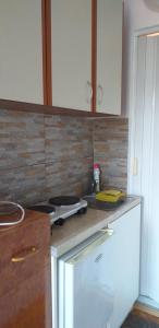 a kitchen with a counter with a stove top oven at Apartment Matkovic in Tivat