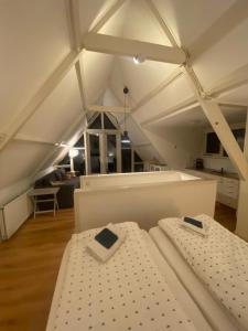 two beds in a room with an attic at BenBZuiderzee in Hattem