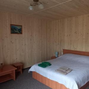 ヤブルニツァにあるDream Houseの木製の部屋にベッド1台が備わるベッドルーム1室があります。