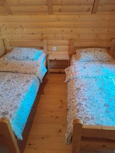 a bedroom with two beds in a log cabin at Planinska kuća in Žabljak