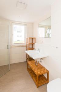 a bathroom with a sink and a mirror at Hafendorf Haus 7 Apartment 5 Nr 89 Parkplatz am Haus in Plau am See