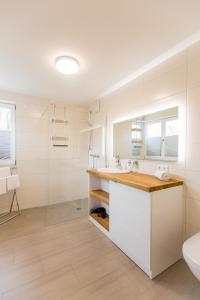 a bathroom with a sink and a toilet at Whg_ _Hafenparadies_ P6A7 optional in Plau am See