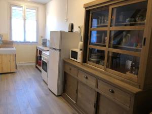 a kitchen with a refrigerator and a microwave at Appartement Lumineux et Rénové dans les Pyrénées in Eaux-Bonnes