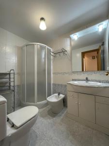 y baño con aseo, lavabo y ducha. en Alpen1 Argenta/Caleta en Peñíscola