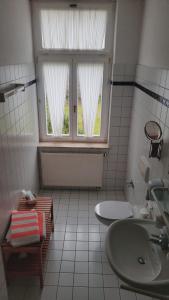 baño con lavabo y ventana en Pension Fürstenhof, en Bad Elster