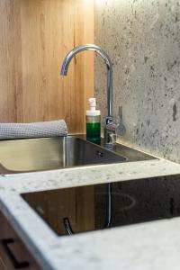 a kitchen sink with a soap bottle on a counter at Air Apartment 109 in Vilnius