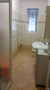 W łazience znajduje się prysznic, umywalka i toaleta. w obiekcie B&B Il Pergolo w mieście Carro