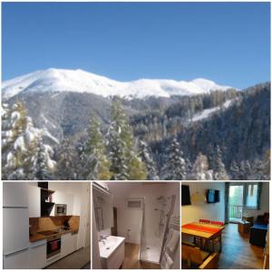 a room with a view of a snowy mountain at Apartment Bella in Turracher Hohe