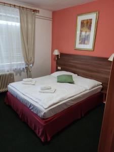 Hotel Formanka في هستوبيس: غرفة نوم بسرير كبير وبجدران حمراء