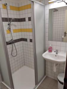 a bathroom with a shower and a sink at Hotel Formanka in Hustopeče +72 photos