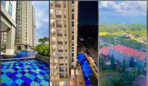 un collage d'images d'un bâtiment avec une piscine dans l'établissement Mewah di Transpark cibubur cocok for Bestie & Family, à Kalimanggis