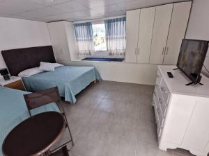 1 dormitorio con 1 cama y TV. en Acogedor departamento en Santa Rosa