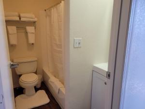een kleine badkamer met een toilet en een douche bij 084A Cozy Retreat with Kitchen nr South Rim Sleeps 4 in Valle
