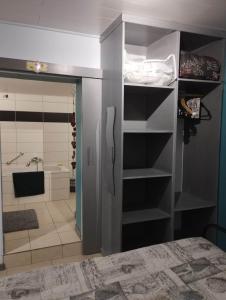 a bedroom with a closet with a sink and a shower at La chambre d Angeline in Foy-Notre-Dame