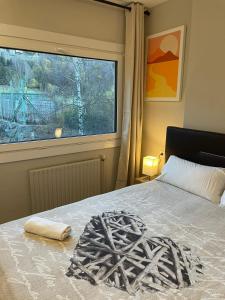 a bedroom with a bed with a large window at Renttarter Sans Espais in El Tarter