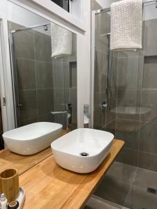 a bathroom with a white sink and a shower at Peninsula Beachside Accommodation in Capel Sound