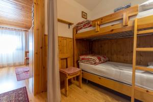 a bedroom with two bunk beds in a cabin at Petit Arnica in Selva di Cadore