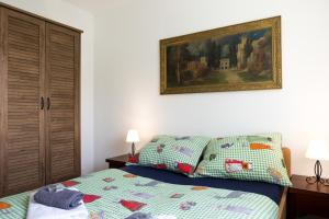 1 dormitorio con 1 cama y una pintura en la pared en River Side en Aljmaš