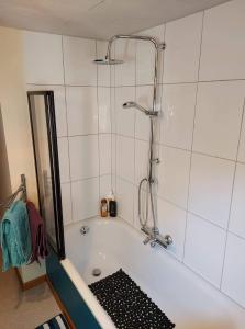een badkamer met een bad en een douche bij Fagn'ity in Waimes