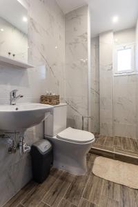 a bathroom with a toilet and a sink and a shower at Halkidiki beach apartments 1 Nea Kallikratia Vergia beach in Nea Kalikratia +41 photos