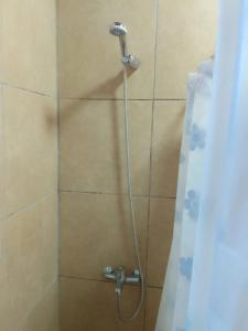 y baño con ducha con cabezal de ducha. en Casa Kloeh en Luján de Cuyo