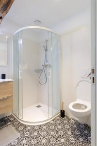 een badkamer met een douche en een toilet bij Le Chirac 5 T2 Centre Historique Rodez in Rodez