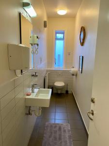 a bathroom with a sink and a toilet at Hostel B47 in Reykjavík
